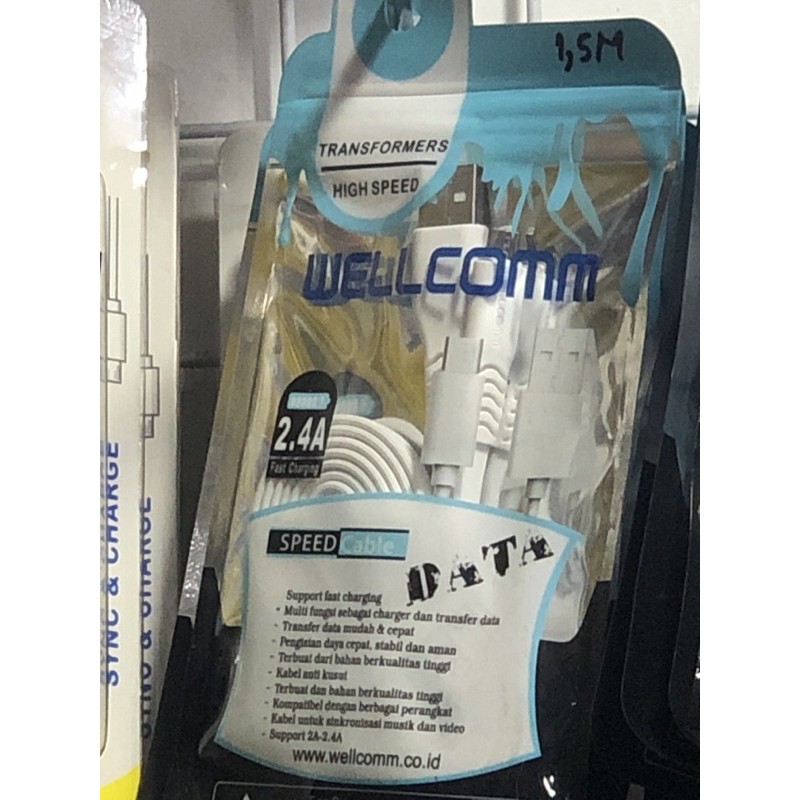 Jual KABEL DATA MICRO FAST CHARGING WELLCOMM 1M SYNC LEBIH STABIL ...