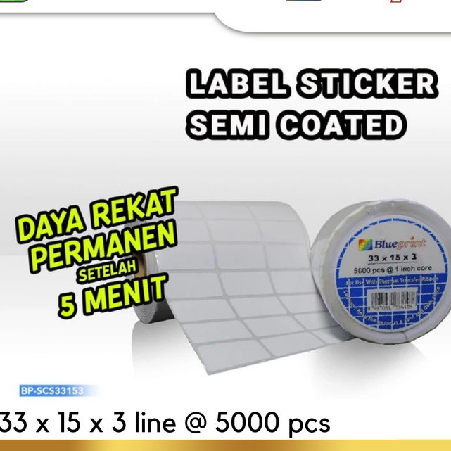 Jual STICKER LABEL BARCODE BLUEPRINT 33X15X3 SEMI COATED (@5000 ...