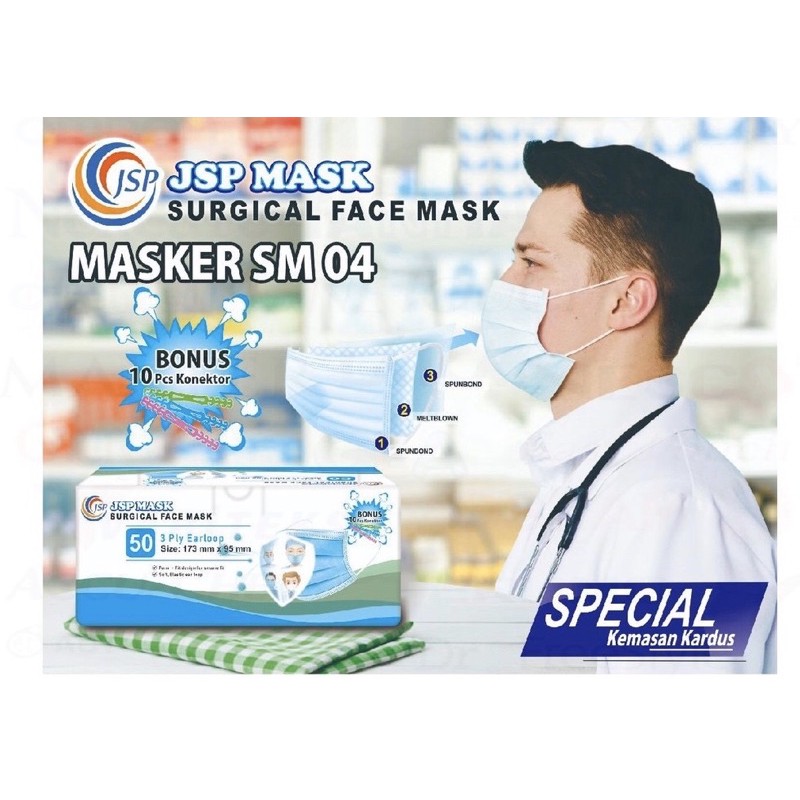 Jual JSP MASKER MEDIS 1box isi 50pcs GRATIS/FREE KONEKTOR | Shopee ...