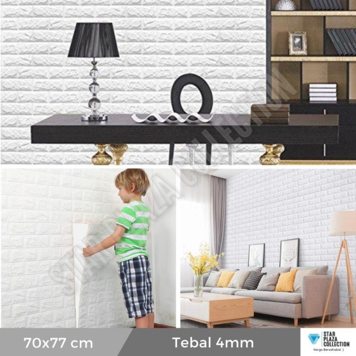 Jual Wallpaper Dinding Sticker 3d Brick Foam Batu Bata Putih 70x77cm