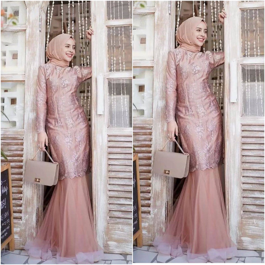 Jual Baju Pesta Gamis Jumbo Mewah Wanita Muslimah Model Duyung Elegan