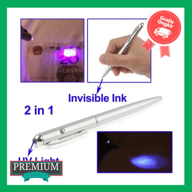 Jual Unik 2in1 Invisible Ink Pen + UV Light Pulpen Senter Ultraviolet ...
