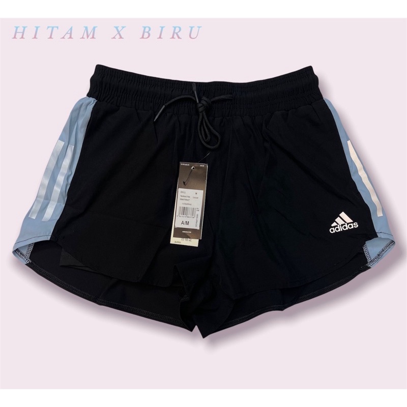 CELANA WANITA LADIES PENDEK ADIDAS MICRO LEGGING DUA LAPIS OLAHRAGA RUNNING  BIRU HITAM PINK