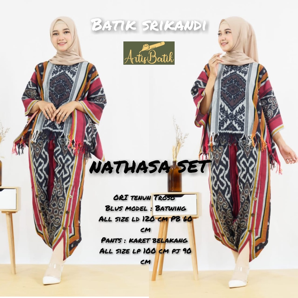 Jual One Set Natasha Setcel Panjang Jumbo Celana Panjang Batik Cap Loungewear Batwing Kelelawaer