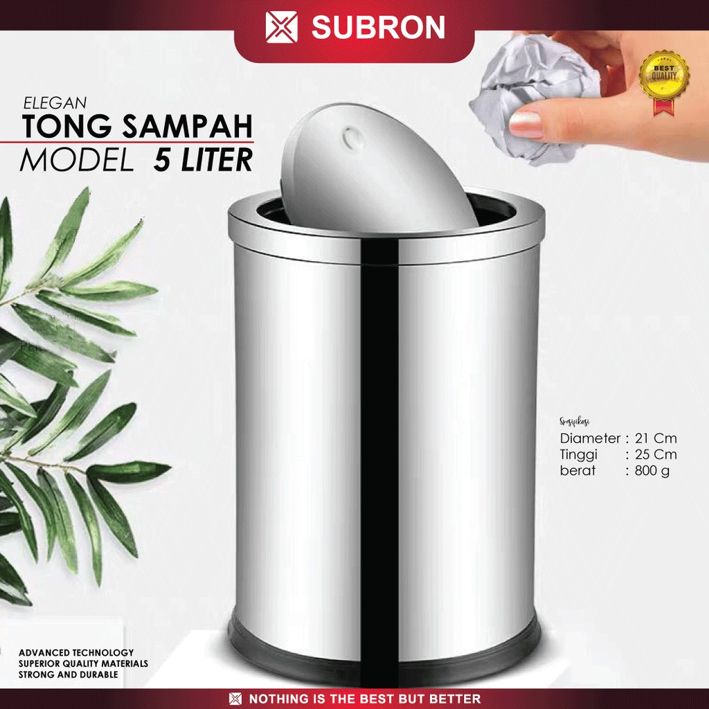 Jual Subron Tong Sampah 5lt Tempat Sampah Stainless Tutup Swing Kamar Kantor Tipis Shopee 4855