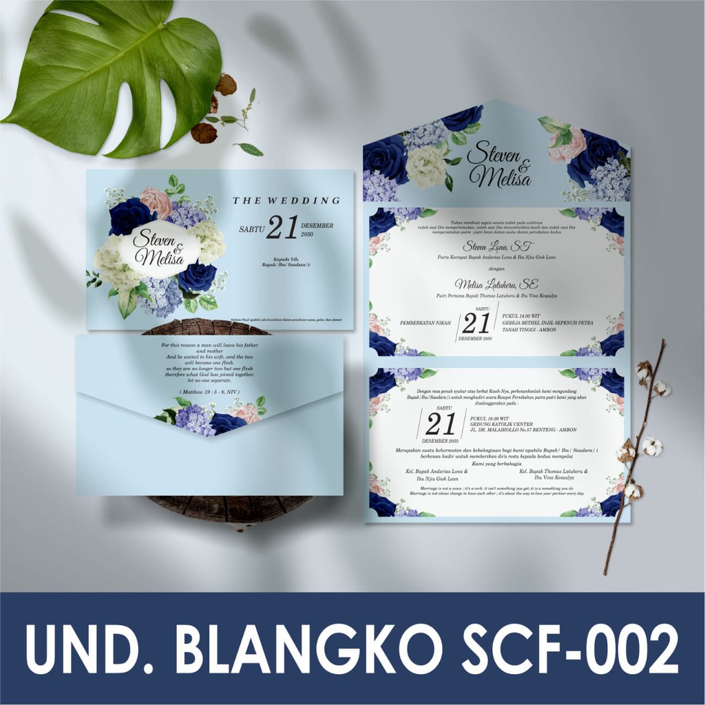 Jual Undangan Pernikahan Warna Biru Muda Semi Amplop sangat Elegan