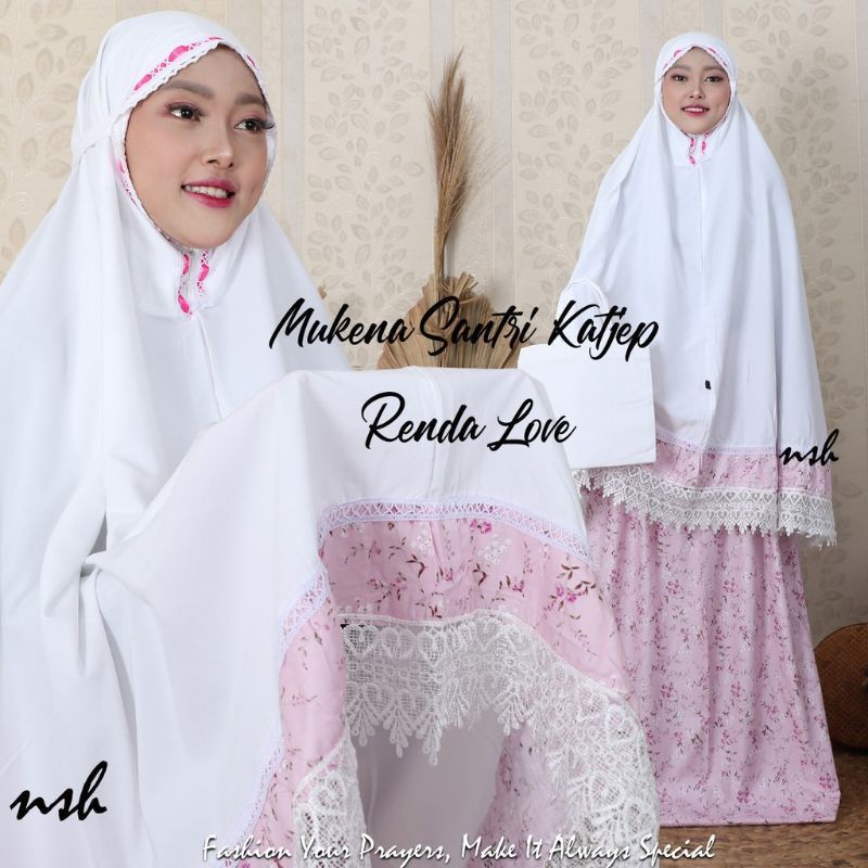 Mukena santri  katun tebal plus renda love /mukena motif bunga /mukena dewasa