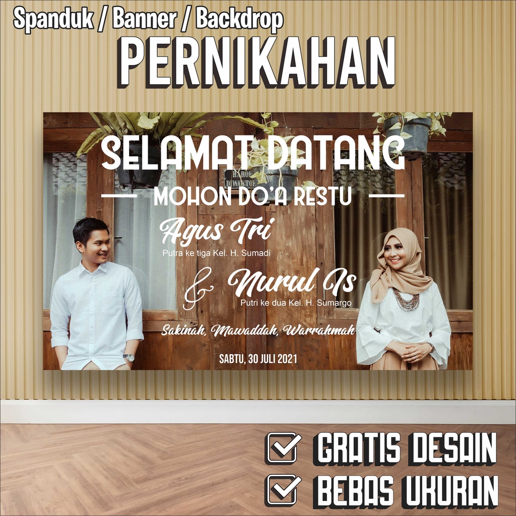 Jual Spanduk pernikahan selamat datang banner pernikahan mohon do'a