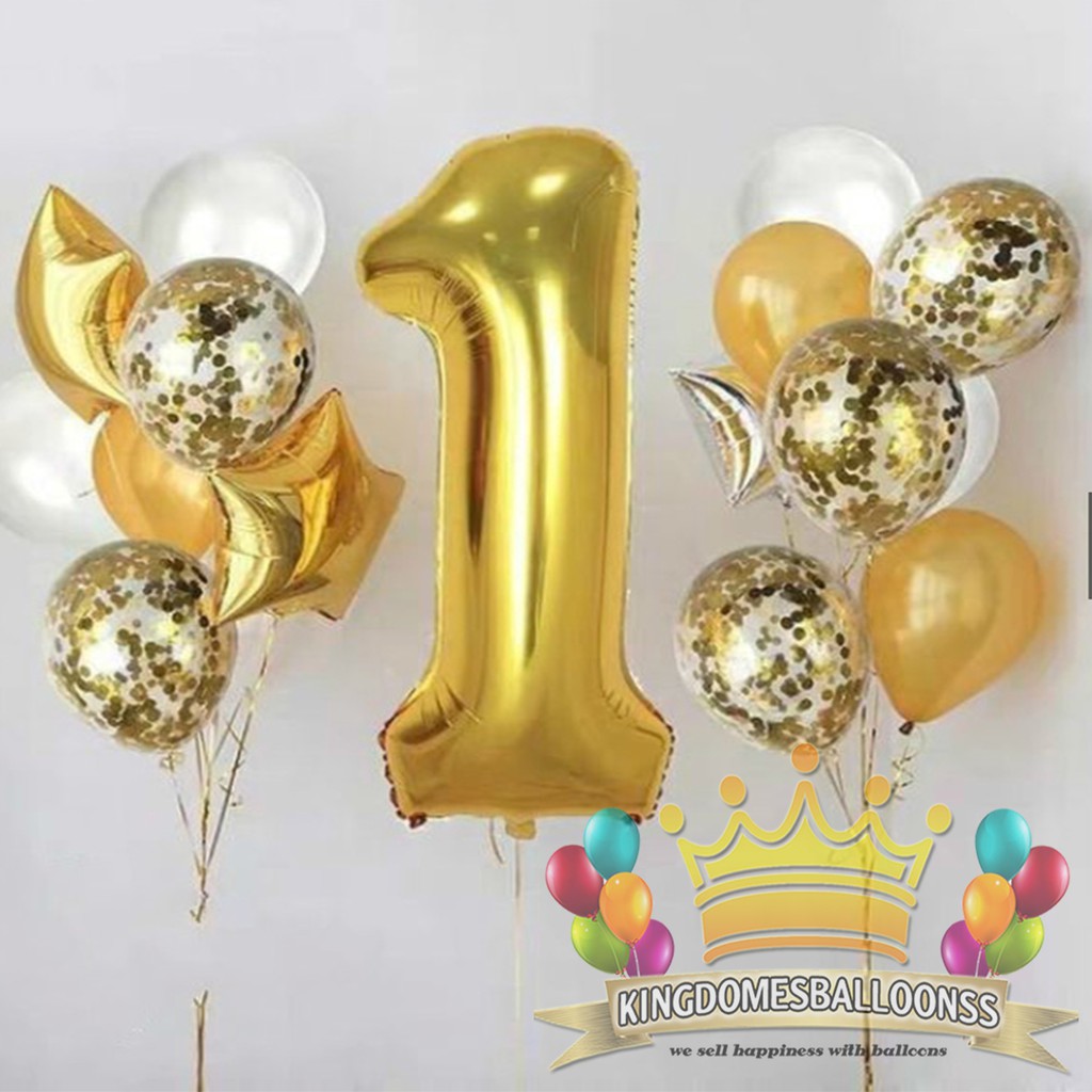 Jual Balon Foil Dekorasi Angka Gold Confetti | Simple Dekorasi