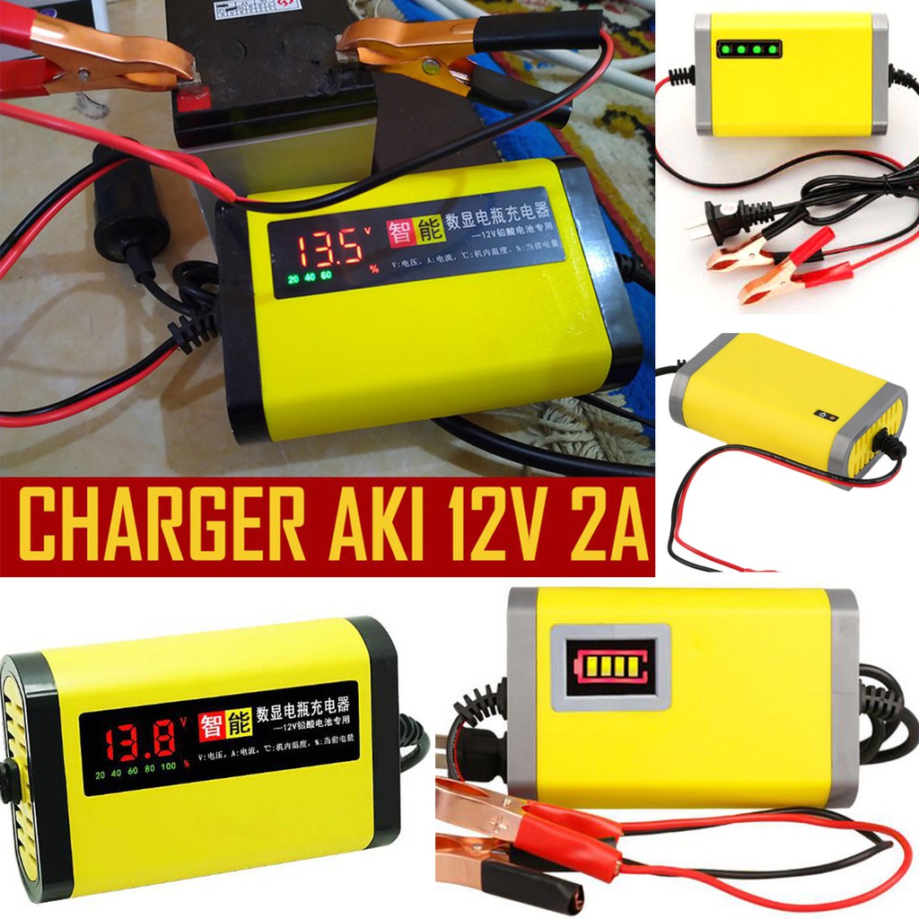 Jual Charger Cas Aki Motor lead acid Mobil 12V 2A + LCD display Bar  indikator with LED Indicator Pengecas aki Motor JNP