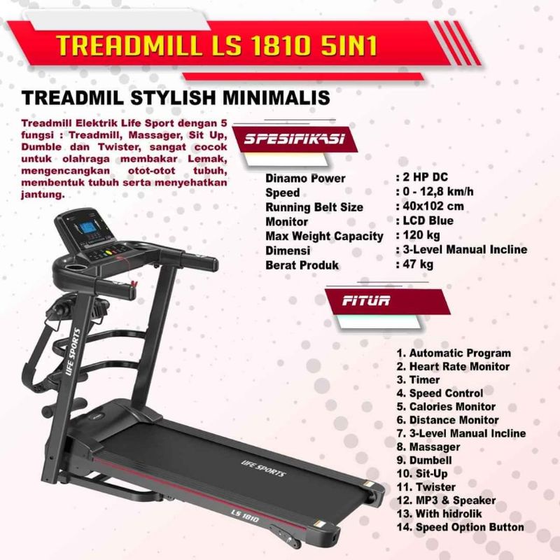 PROMO TREADMILL ELEKTRIK LIFE SPORT LS1810