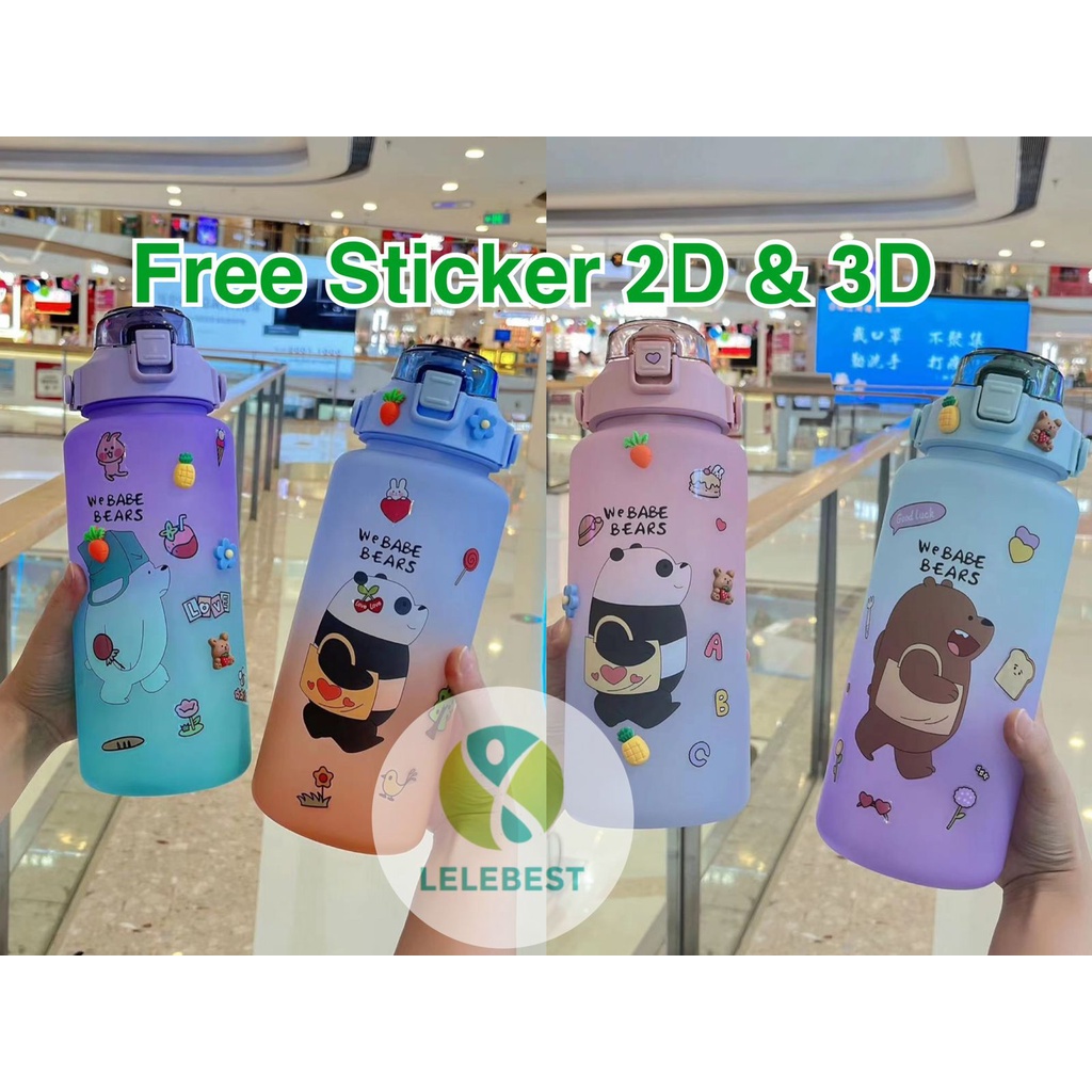 Jual COD- Botol Minum 2000ml+900ml Botol Minum Viral Bear Free Stiker ...