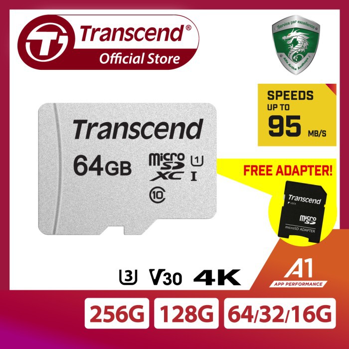 Jual Transcend microSD 300S-A with SD Card Adapter [16GB / 32GB / 64GB ...