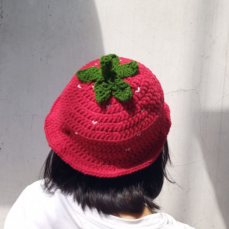 Jual Strawberry Bucket Hat Topi Strawberry Crochet Rajut Handmade Cute ...