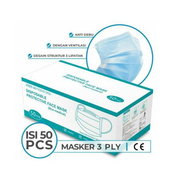 Jual Masker 3 ply 1 box isi 50pcs Masker medis | Shopee Indonesia