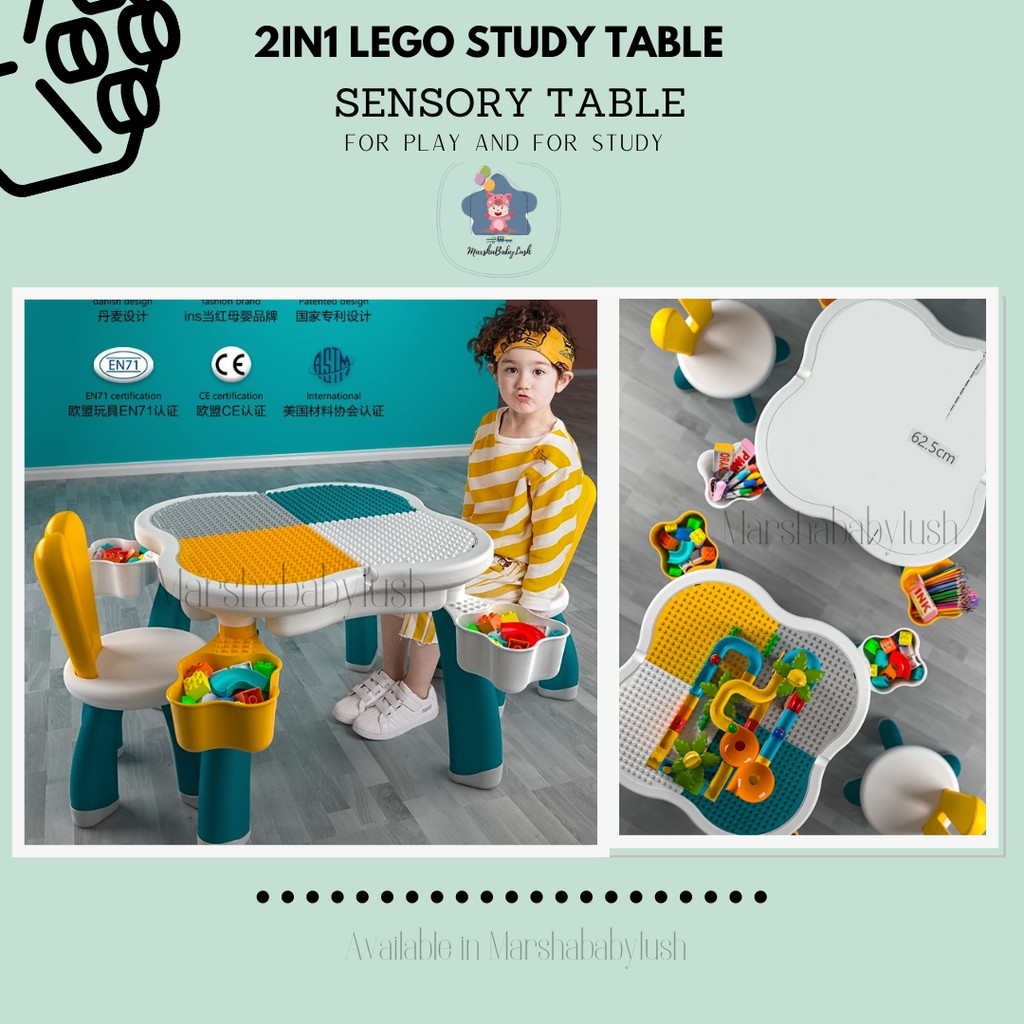 Jual 2IN1 LEGO TABLE BIG & STUDY TABLE /MEJA BELAJAR ANAK MULTIFUNGSI ...