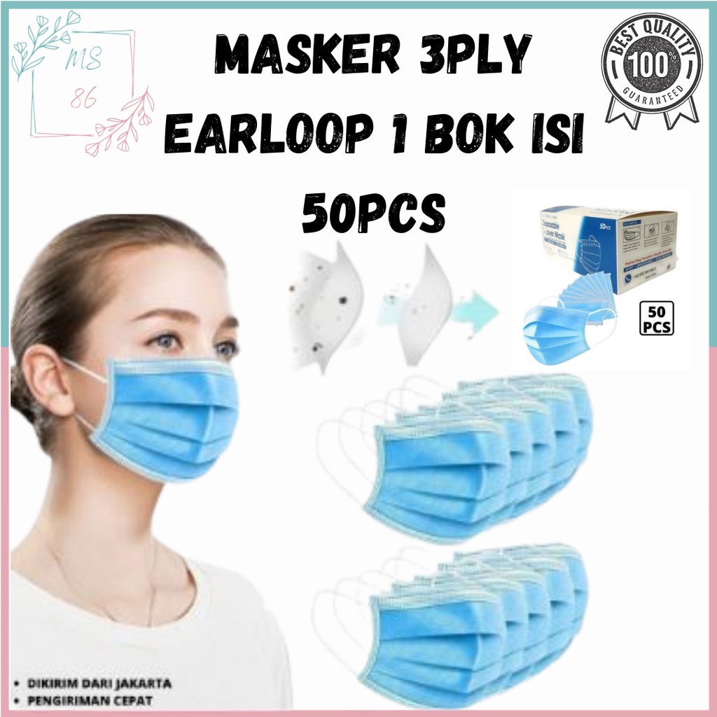 Jual Masker 3Ply Earloop Disposable Facemask isi 50pcs MS86 | Shopee ...