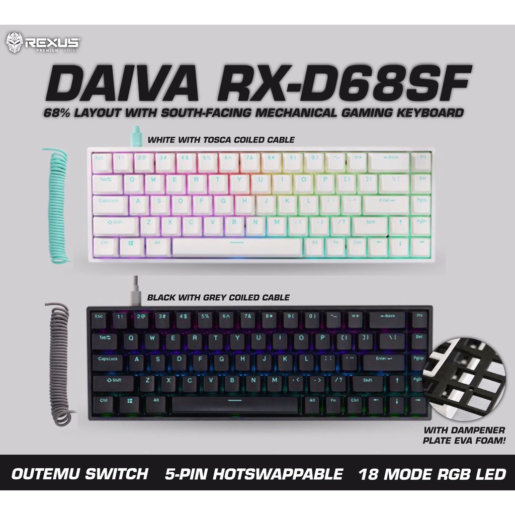 Jual REXUS DAIVA RX-D68SF HOTSWAPABLE SOUTCH FACING MECHANICAL KEYBOARD ...