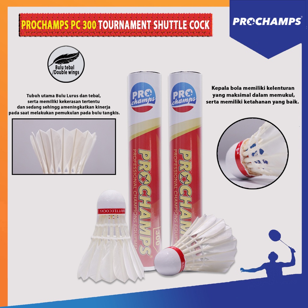 Jual PROCHAMPS PC 300 Merah Bulu Tebal Kok/ Cock/ Shuttlecock Badminton ...