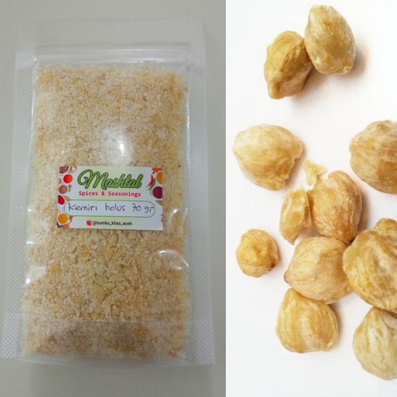 Jual Kemiri Bubuk / Candle nut Powder 50 g Kemiri utuh atau belah 50