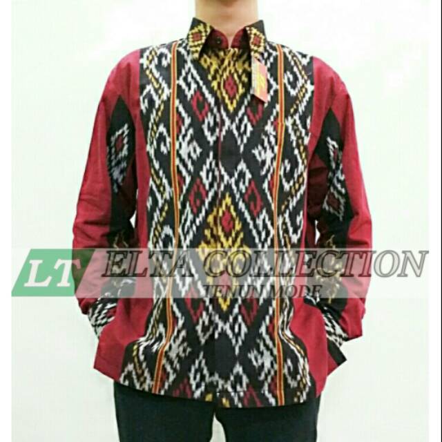 Jual Baju Kemeja pria formal etnik tenun motive rote by elta collection ...