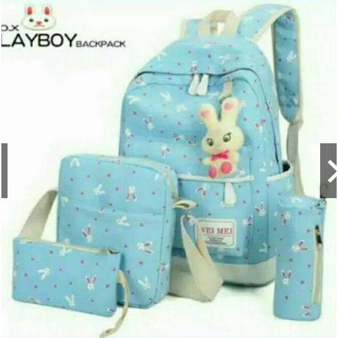 Jual tas sekolah lucu motif kartun kelinci set 4 in 1 aneka warna toko