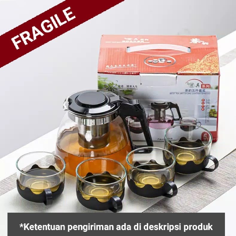 Jual BELLA TEAPOT KACA SET 5 IN 1 TEKO TEA POT KACA SARINGAN WITH