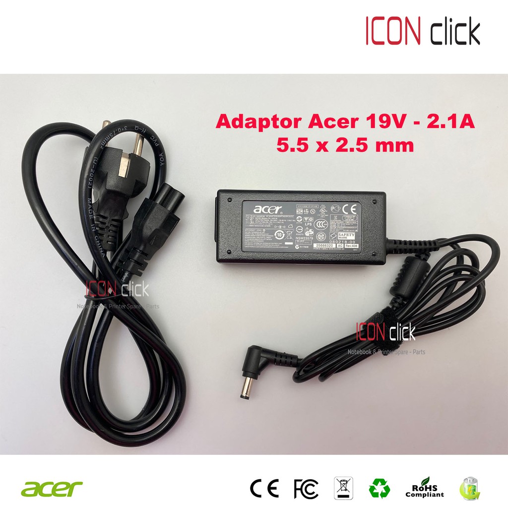 Jual Adaptor Charger Laptop Acer 19V - 2.1A ( 5.5mm X 2.5mm ) | Shopee ...