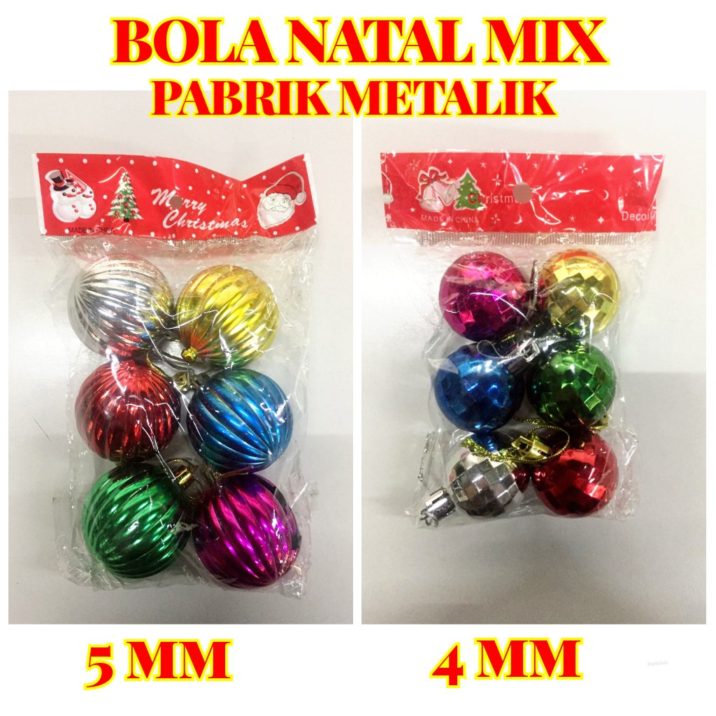 Jual Bola Natal Mix isi 6 pcs Ukuran 4cm dan 5cm/ Dekorasi Natal /Dekorasi  pohon Natal