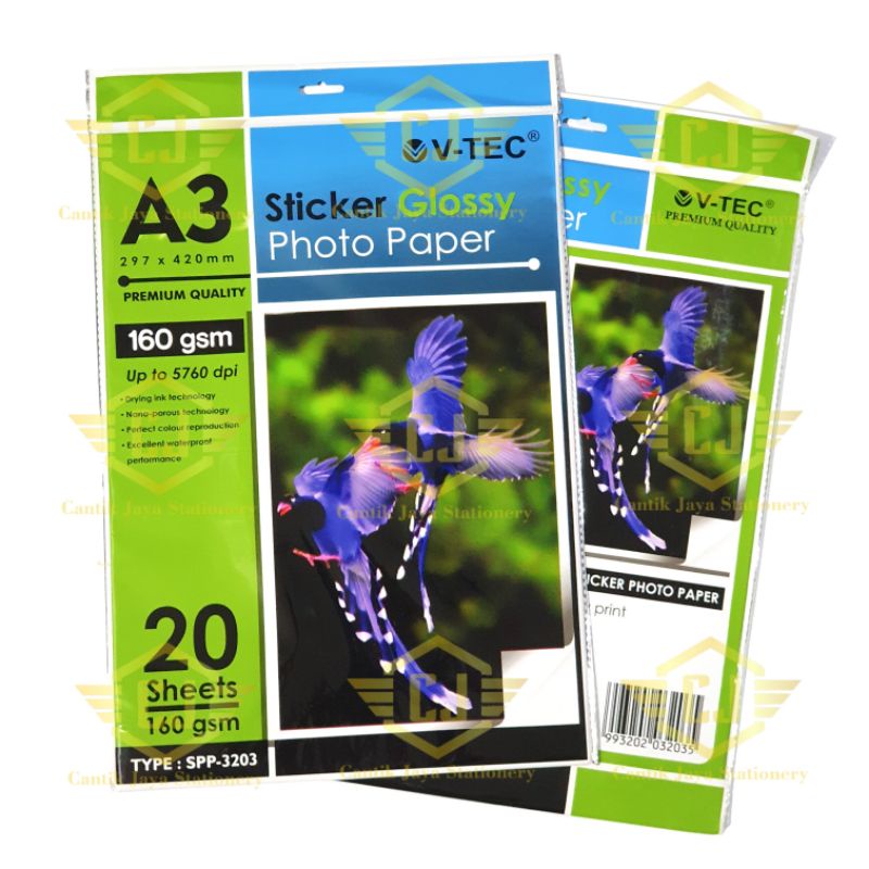 Jual Kertas Stiker V Tec Sticker Glossy Photo Paper Vtec A3 160 Gsm 20