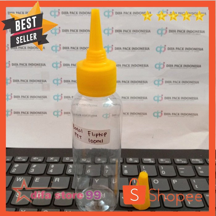 Jual Botol PET 100ml tutup kerucut kuning body natural/botol tinta ...