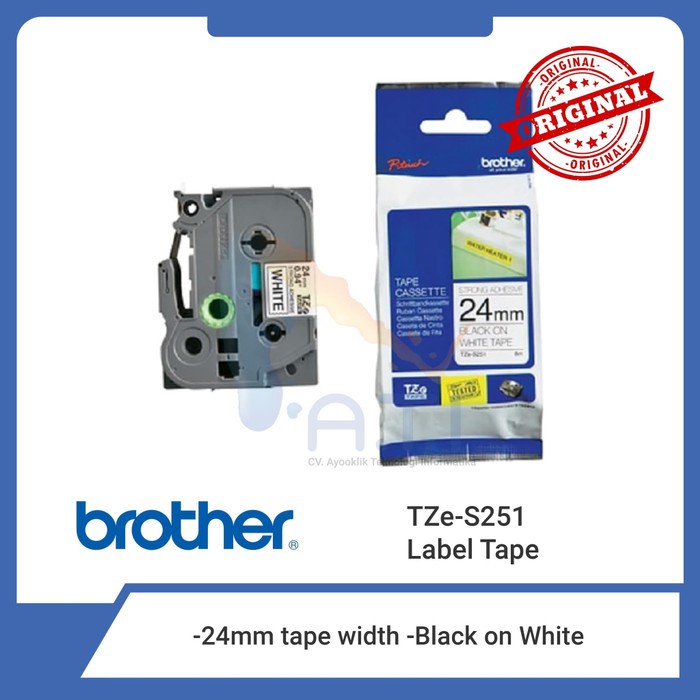 Jual BROTHER Label Tape TZE S251 Strong Adhessive 24mm Black On White