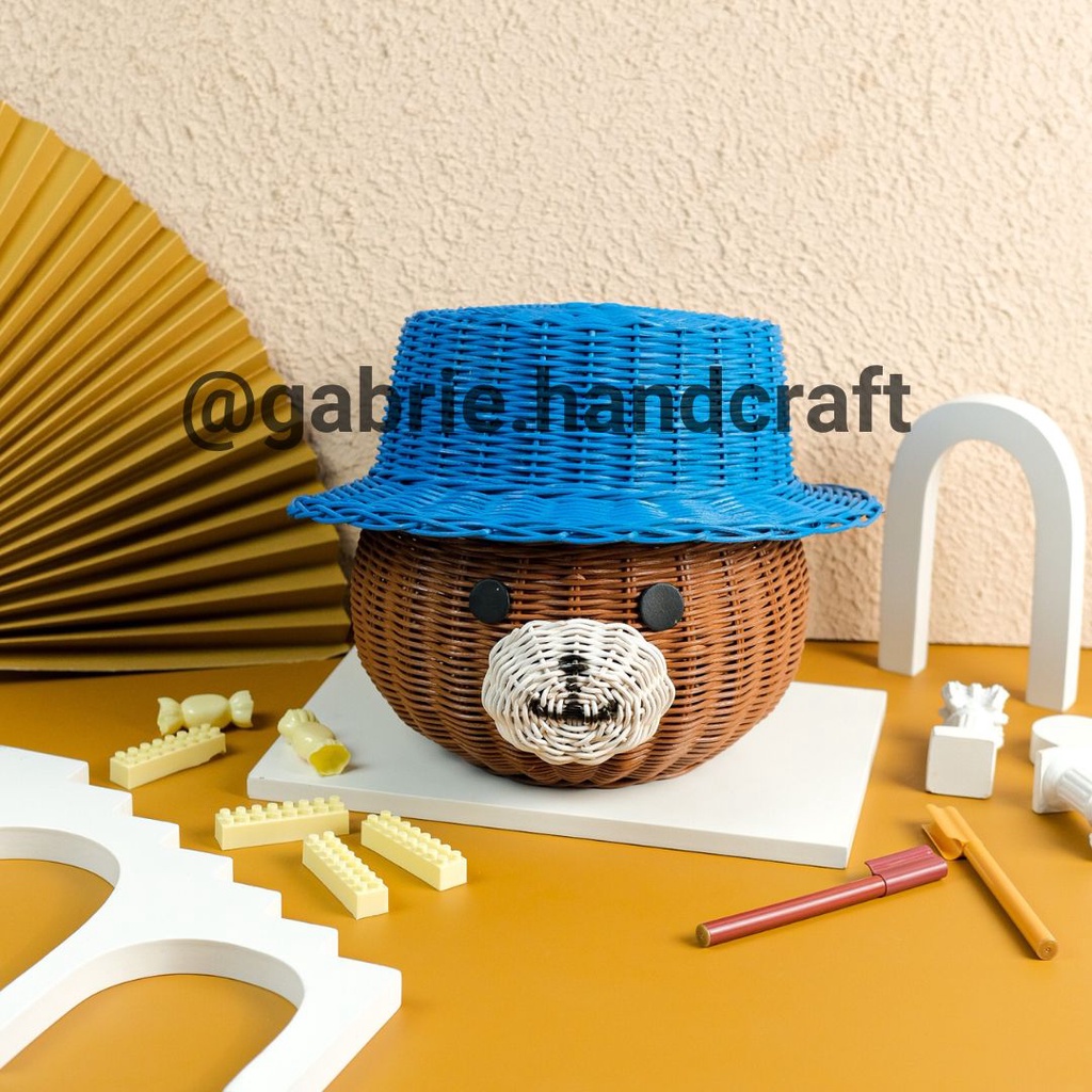 Jual ROTAN TEDDY BEAR TOPI BIRU -TEMPAT HADIAH ULANG TAHUN/STORAGE BOX ...