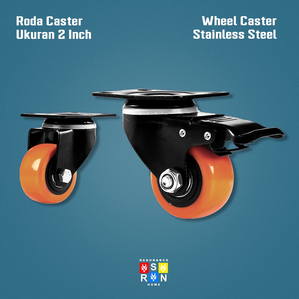 Jual Roda Kastor 2 Inch Oranye TEBAL Plus Rem / Castor Swifel Plate ...