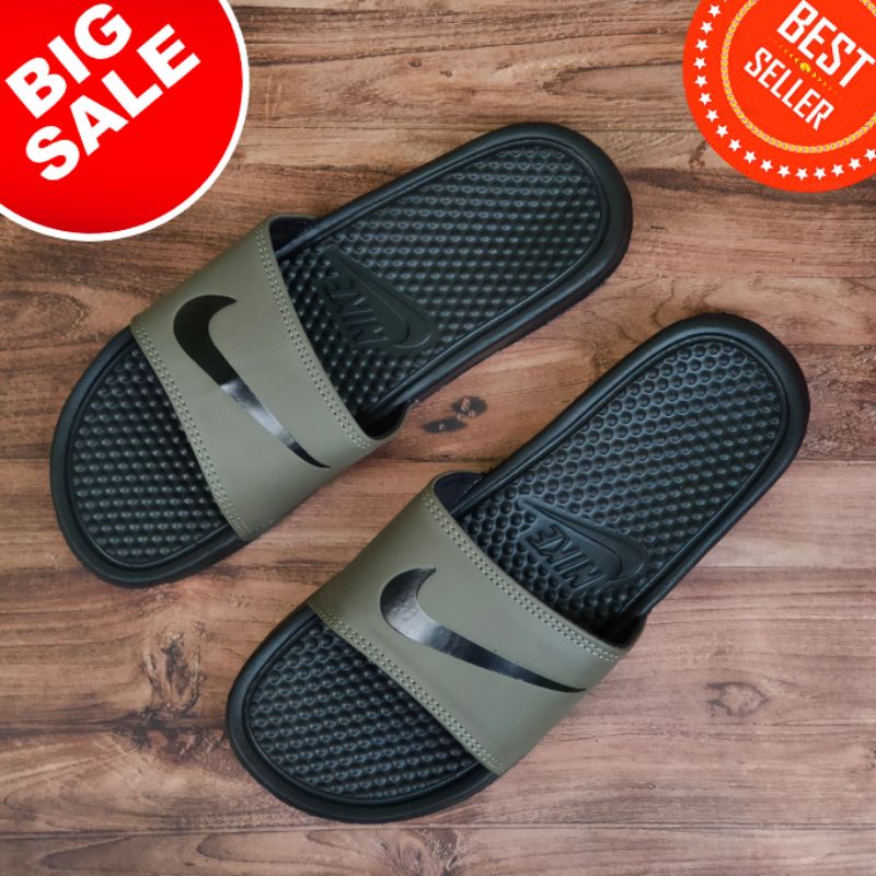 Jual Sandal Nike Benassi Olive Black Sandal Slide Pria Sandal Pria Tampan Shopee Indonesia