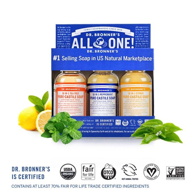Jual Dr.Bronner's Trial Kit Fresh (Citrus, Peppermint, Tea Tree