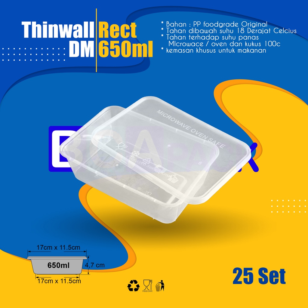 Jual Thinwall Food Container Box Kotak Panjang Rec 650 Ml Isi