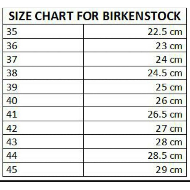 Birkenstock deals size guide cm