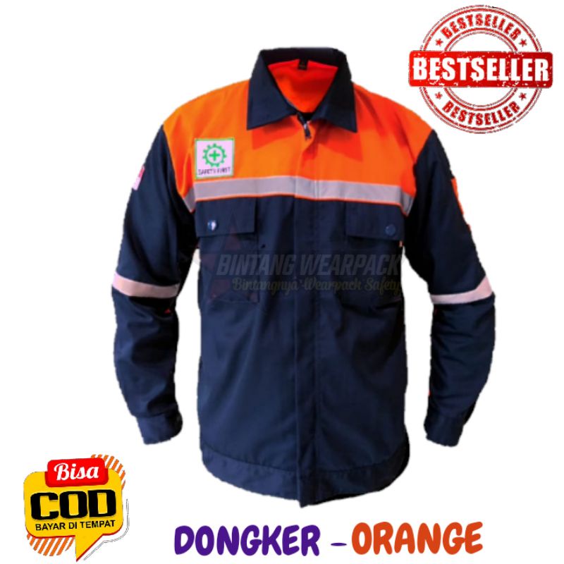 Jual Wearpack Atasan Kemeja Safety Baju Kerja Lapangan Warna Dongker Orange Baju Tambang Pakaian