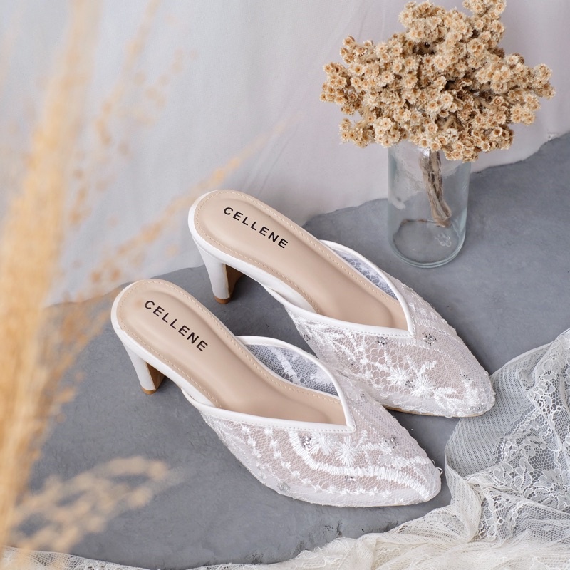 Jual CELLENE Velo Lace Heels brukat heels wanita 7cm wedding