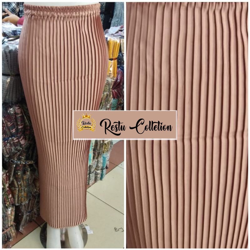 Jual Cod Rok Plisket Polos Instan Bahan Semi Silk Sutra Premium Bawahan Kebaya Wisuda Warna 4503