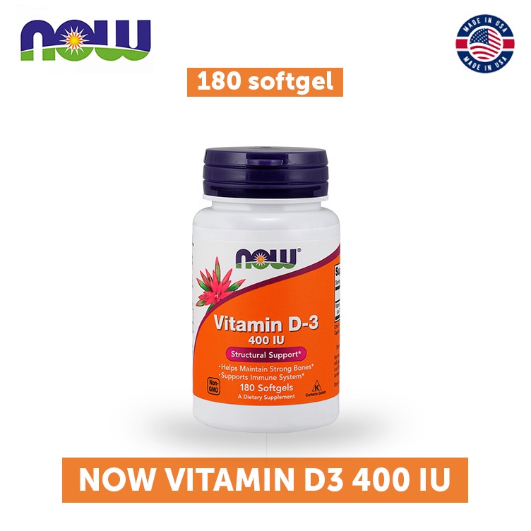 Jual NOW FOODS Vitamin D3 400 IU 180 softgel Vit D MADE IN USA 400IU