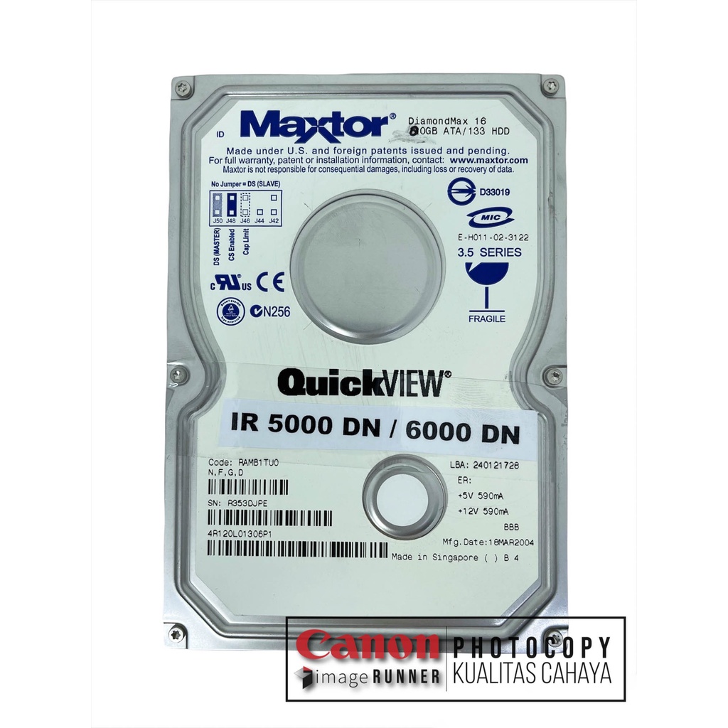 Jual Hard Disk Mesin Fotokopi Canon IR 5000 dan 6000 DN Network Printer