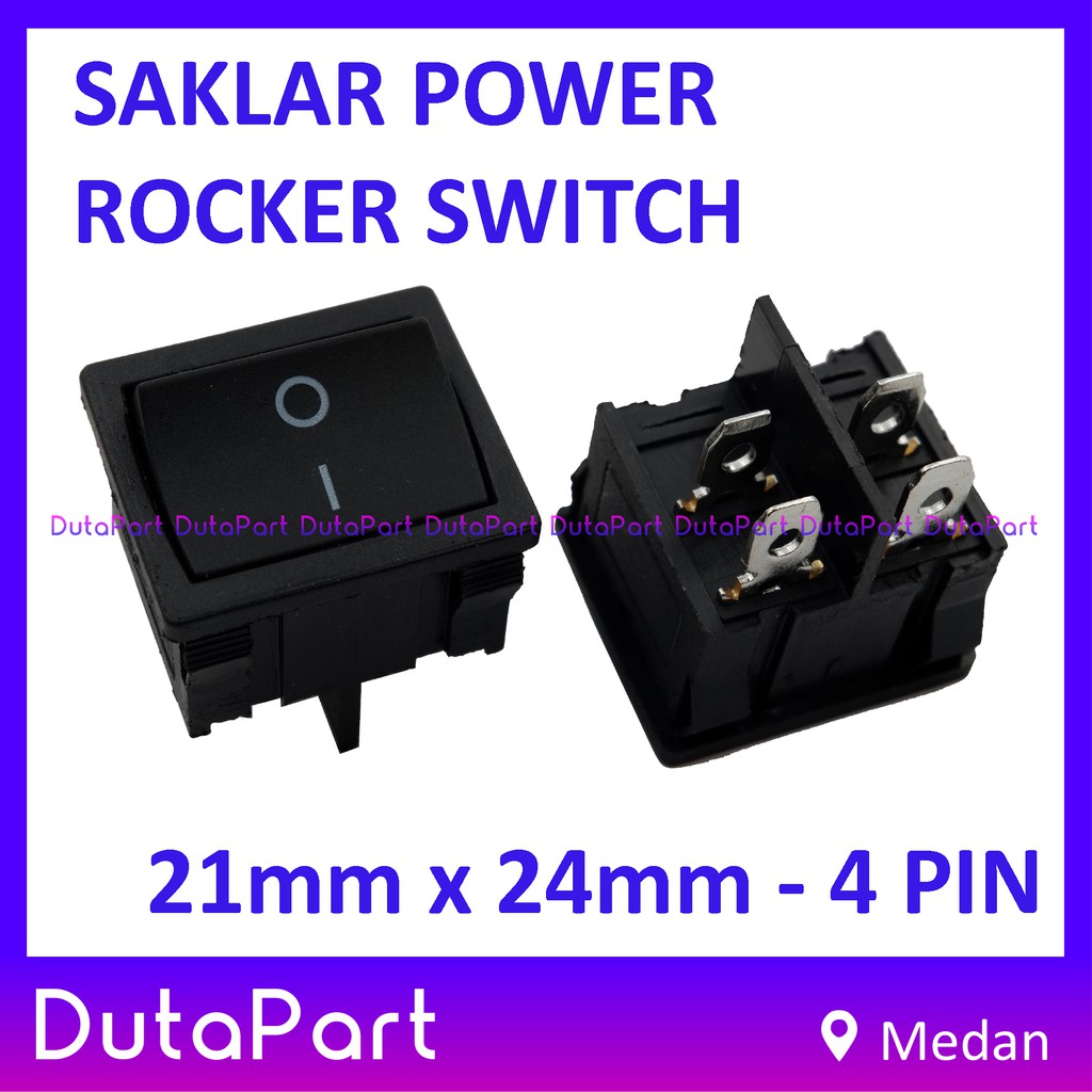 Jual Saklar Power Rocker Switch ON OFF 24mm X 21mm 4 PIN Kaki 6A 250VAC ...