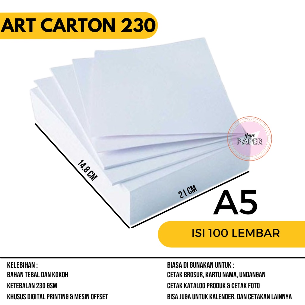 Jual Art Carton A5 230 gsm isi 100 lembar / Kertas Art Carton A5 / Kertas Karton A5 Shopee