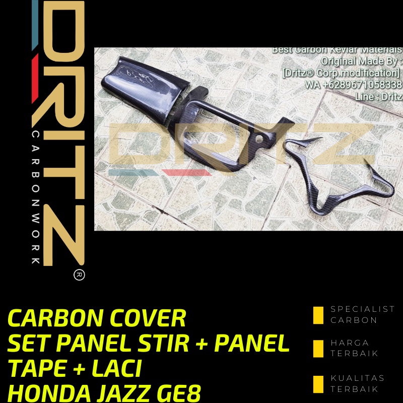 Jual Carbon Cover SET PANEL STIR + PANEL TAPE + LACI HONDA JAZZ GE8