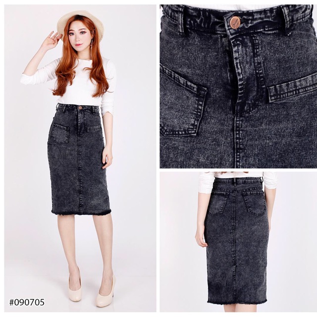 Jual Rok Jeans Span Wanita Stretch Elastis Pensil Skirt Kantoran Semi ...