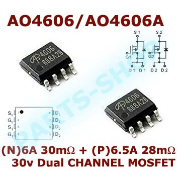 Jual AO4606 smd AO4606A 30V 6A N-Channel 6.5A P-Channel Power MOSFET AO ...