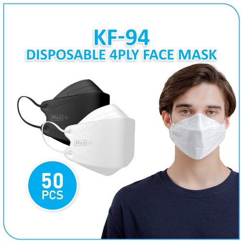 Jual Med+ Masker KF94 HITAM/PUTIH 50 Pcs / Masker Korea Kemenkes 4Ply
