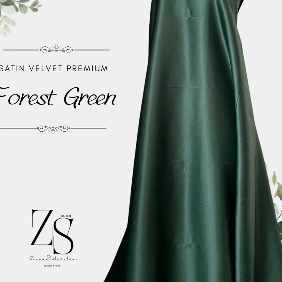 Jual Viral⭐ Kain Satin Saten Velvet Premium Silk Meteran Warna Hijau Botol Emerald Green 55 7444